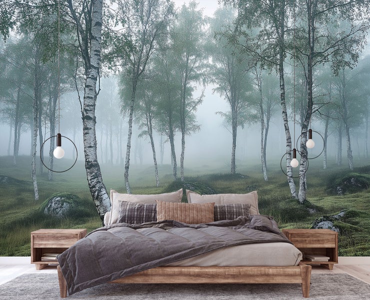 Fototapete 3D Effekt Wald Birken Wohnzimmer Vlies Tapete 350x250 cm