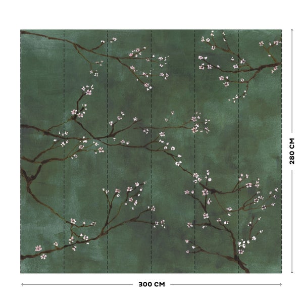 Fototapete Chinesische Blüte - Grün - 280x300 cm