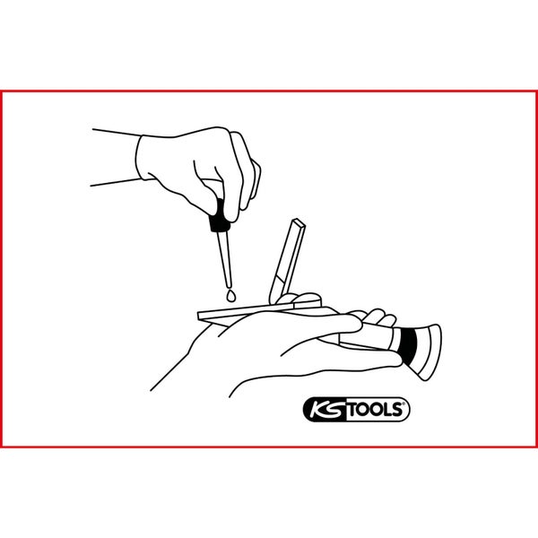 Illustration einer Bremsflüssigkeitsprüfung mit dem Refraktometer von KS Tools.