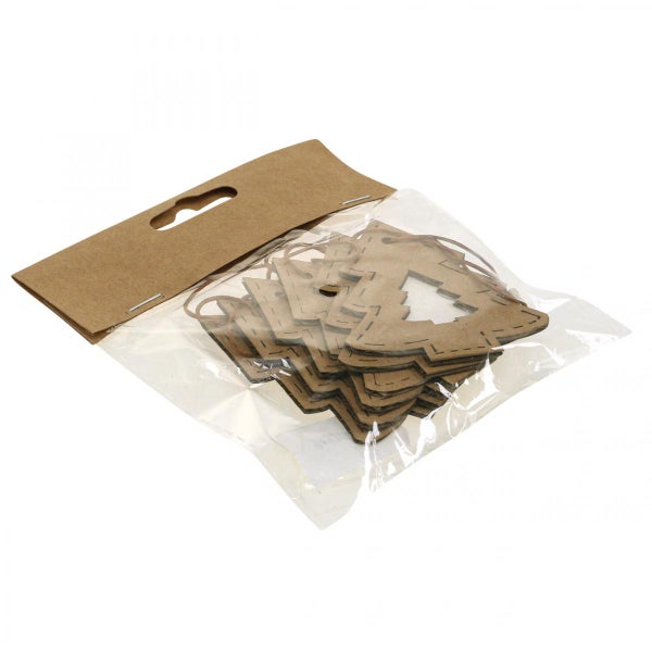 Verpackung mit hölzernen Weihnachtsbaumanhängern