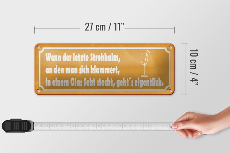 Blechschild Spruch 27x10cm wenn der letzte Strohhalm Sekt Dekoration