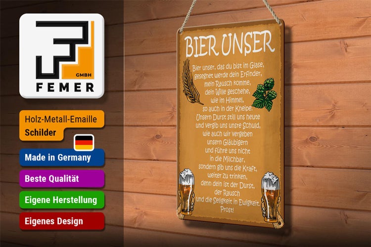 Blechschild Spruch 20x30cm Bier unser in Ewigkeit Prost