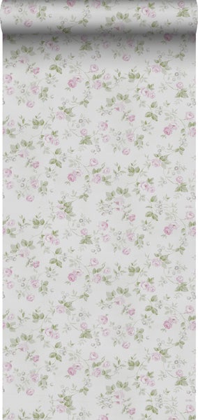 Sanders und Sanders Tapete Blumen Graugrün und Lila - 53 cm x 10 m - 640401