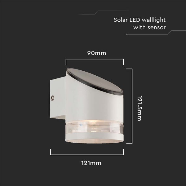 Solar LED Wandleuchte mit Sensor und Maßangaben