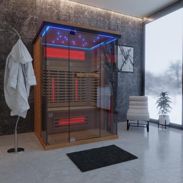 Dewello® Infrarotkabine Infrarotsauna KENORA 130cm x 105cm inkl. 5 Vollspektrumstrahler, 3 Karbonstrahler, LED