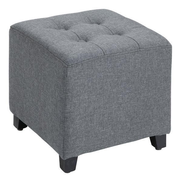HOMCOM Fußhocker, Quadratischer Sitzhocker, Ottomane mit Leinenoptik, Holzbeine, Fußstütze, Polsterhocker für Wohnzimmer, Schlafzimmer, Grau, 35 x 35 x 35 cm