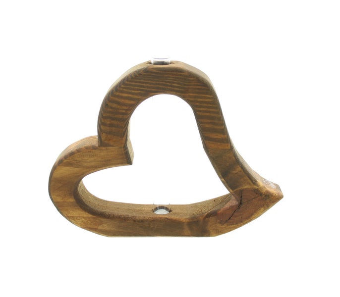 FRANK FLECHTWAREN | Holzherz Väschen, braun, HOLZ, 25 x 4 x 20 cm, Vase Ø 2 x 18 cm