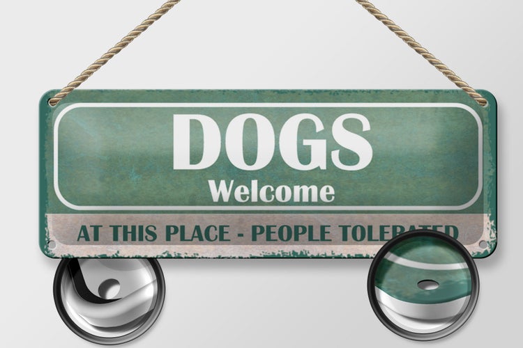 Blechschild Spruch 27x10cm Dogs welcome people tolerated Dekoration