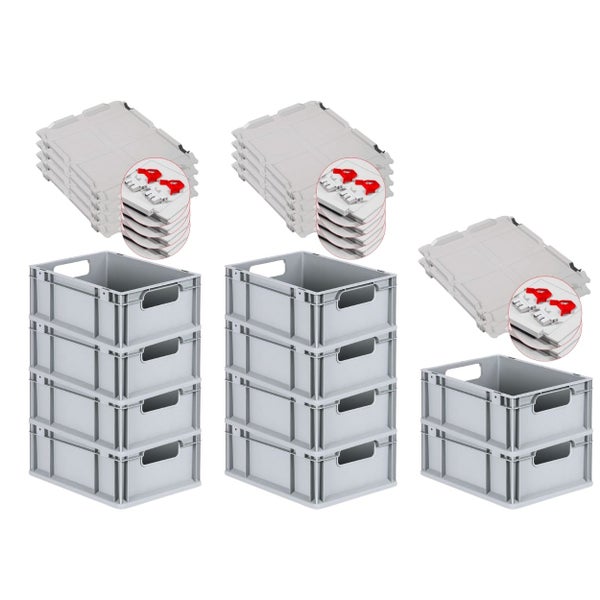 PROREGAL Spar Set 10x Eurobox Nextgen Economy Mit Scharnierdeckel & Roten Schiebeschnappverschlüssen Griffe Offen HxBxT 17 x 30 x 40 cm 16 Liter