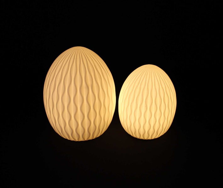 FRANK FLECHTWAREN | LED-Ei Modern, 2er Set, PORZELLAN, KUNSTSTOFF, 8,5 x 8,5 x 11,5 cm, 10,5 x 10,5 x 14 cm