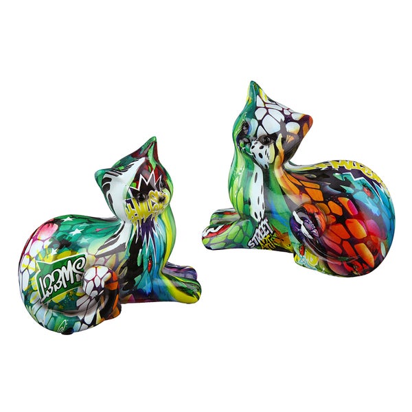Figuren GILDE 2er Set STREET ART Katzen mehrfarbig Höhe 13cm Kunstharz