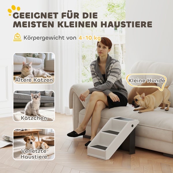 Haustiertreppe geeignet für kleine Haustiere mit einem Körpergewicht von 4 bis 10 Kilogramm, empfohlen für ältere Katzen, Kätzchen und verletzte Haustiere sowie kleine Hunde