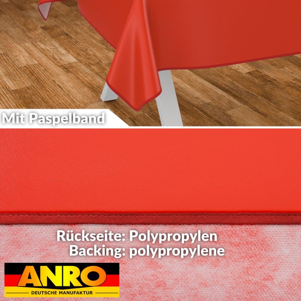 Rote Tischdecke mit Paspelband und Polypropylen-Rückseite
