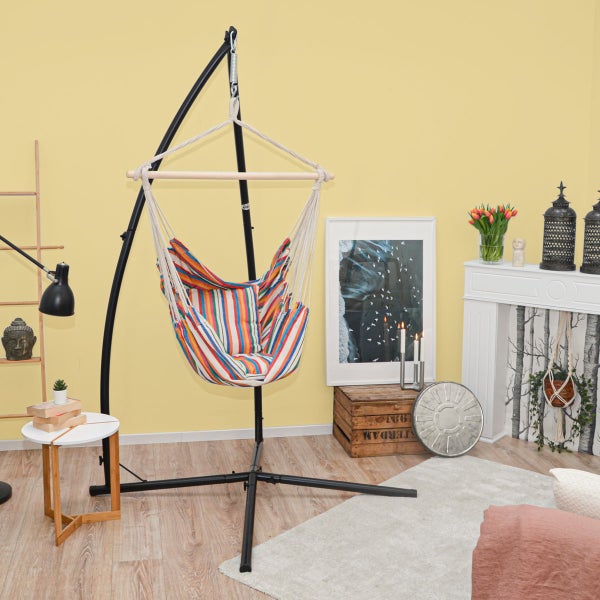Hängesessel Relaxsessel mit bunten Streifen + 2 Kissen und 215cm Gestell