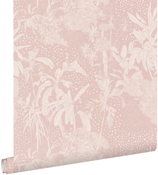 ESTAhome Tapete tropische Blätter Altrosa - 50 x 900 cm - 139890