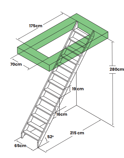 Platzsparende Müllertreppe MGS65 | 65cm breit | Höhe 280 cm