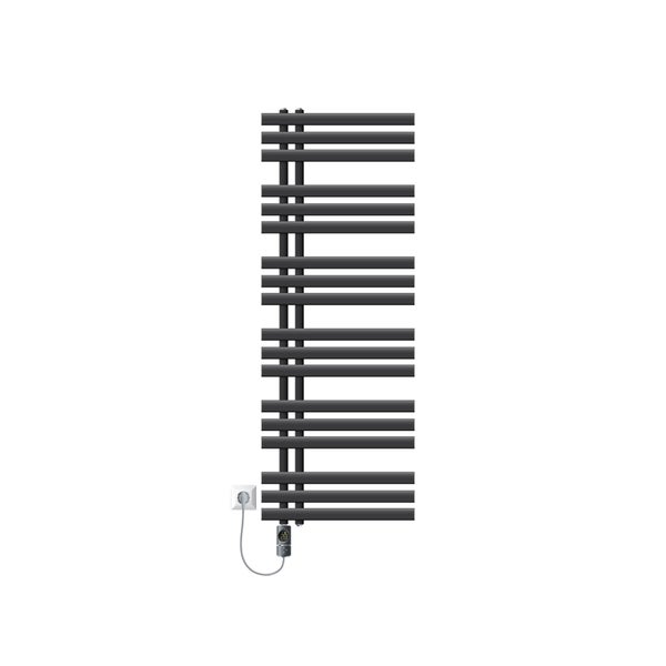 LuxeBath Elektrischer Badheizkörper Iron EM 500x1400mm Anthrazit + Heizstab 900W Thermostat Digitalanzeige, Handtuchheizkörper mit Heizpatrone, Elektro Handtuchwärmer Paneelheizkörper Designheizkörper