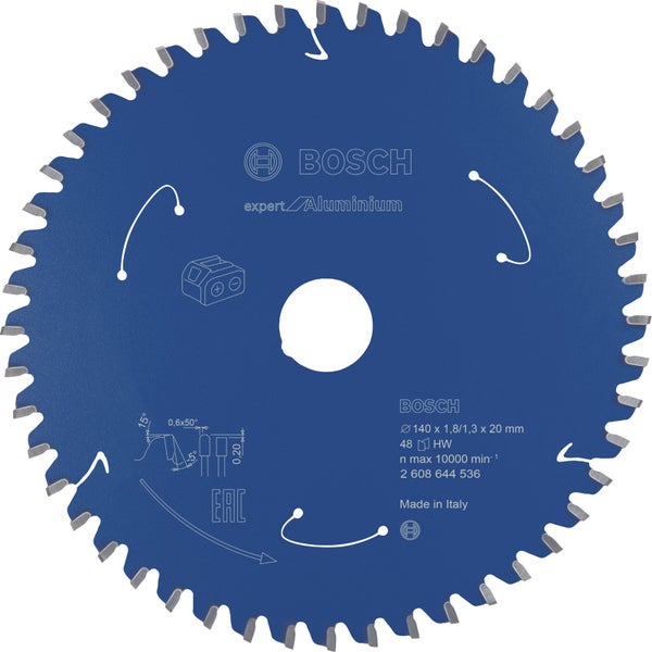 Bosch Kreissägeblatt Expert for Aluminium für Akku-Handkreissägen 140 x 1,8 / 1,3 x 20 48 Zähne - 2608644536