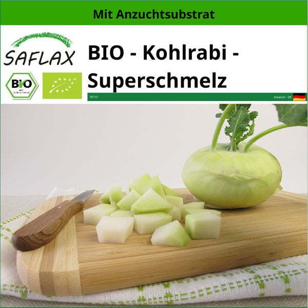 SAFLAX  - BIO - Kohlrabi - Superschmelz - Brassica oleracea var. gongyl. L. - 20 Samen - Mit keimfreiem Anzuchtsubstrat