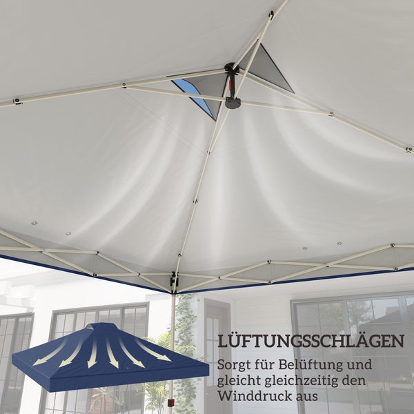 Innenansicht eines Pavillondachs mit Belüftungsschlitzen zur Luftzirkulation und zum Winddruckausgleich.