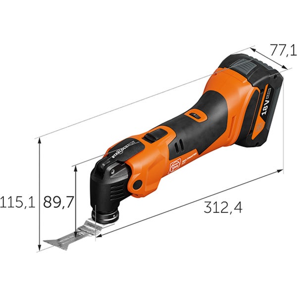 Fein Akku-Multitool mit Maßangaben