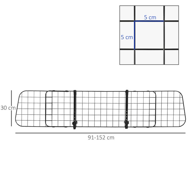 PawHut Auto Hundeschutzgitter, 91-152B x 30H cm, Metall, Kunststoff, Schwarz