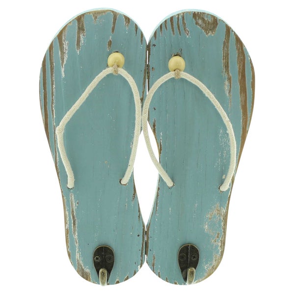 FRANK FLECHTWAREN | Wandhaken Strandsandalen, 20,5 x 4,2 x 27 cm, HOLZ, STOFF, METALL,