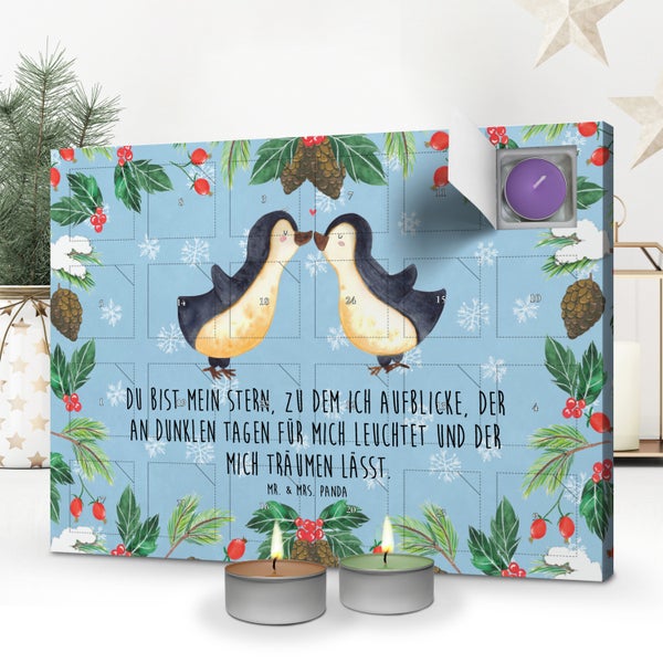 Mr. & Mrs. Panda Duftkerzen Adventskalender Pinguin Liebe - Blau Pastell
