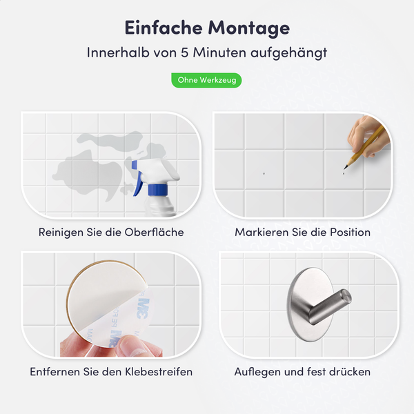 Montageanleitung für einen Haken zur einfachen Befestigung ohne Werkzeug