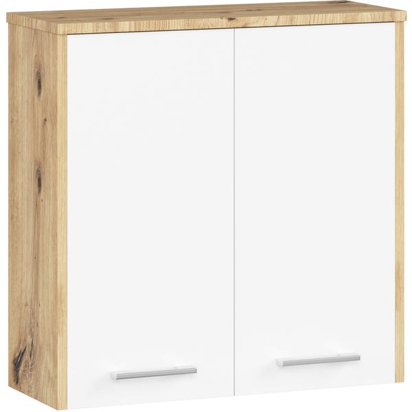 Wandschrank mit zwei weißen Türen und Griffen