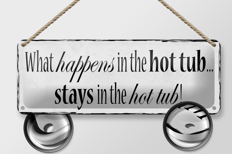 Blechschild Spruch 27x10cm Whirlpool what happens in the hot tub Dekoration