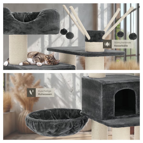 Kratzbaum tectake Gismo inklusive Treppe, 4 Spielbällen und Kippschutz 195 cm grau/weiß