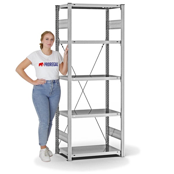 PROREGAL Fachbodenregal Stecksystem T-Profil Medium-Duty Grundregal HxBxT 200 x 75 x 40 cm 5 Ebenen Fachlast 225 kg Einseitig Nutzbar Verzinkt