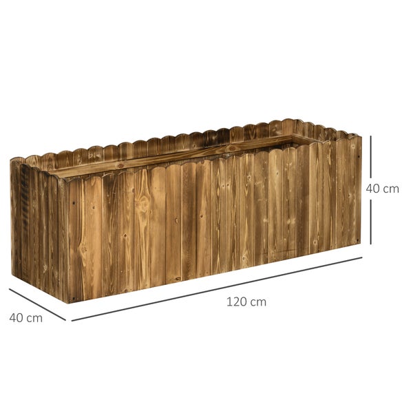 Rechteckiger Pflanzkasten aus Holz mit den Maßen 40 x 120 x 40 Zentimeter.