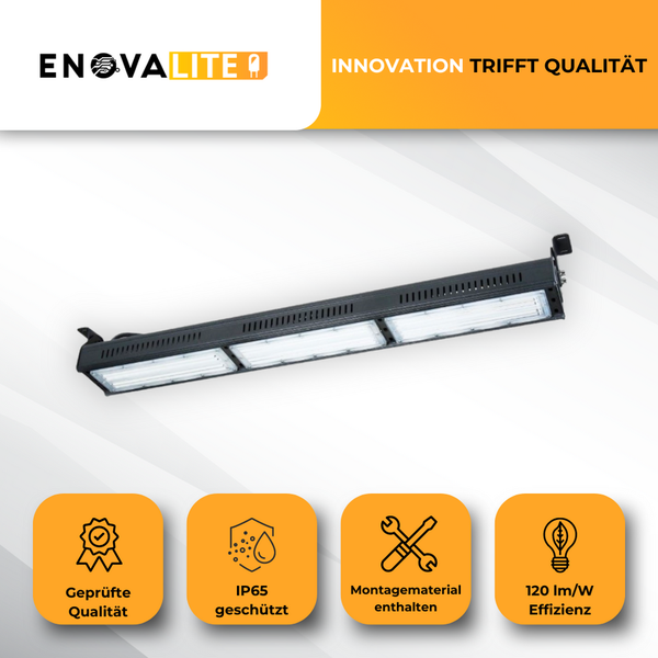 ENOVALITE Hallenleuchte mit den Siegeln Geprüfte Qualität, Schutzart IP65, inklusive Montagematerial und 120 Lumen pro Watt Effizienz