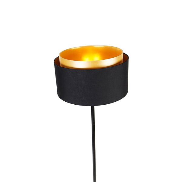 Stehlampe mit Stoffschirm und goldfarbener Innenseite