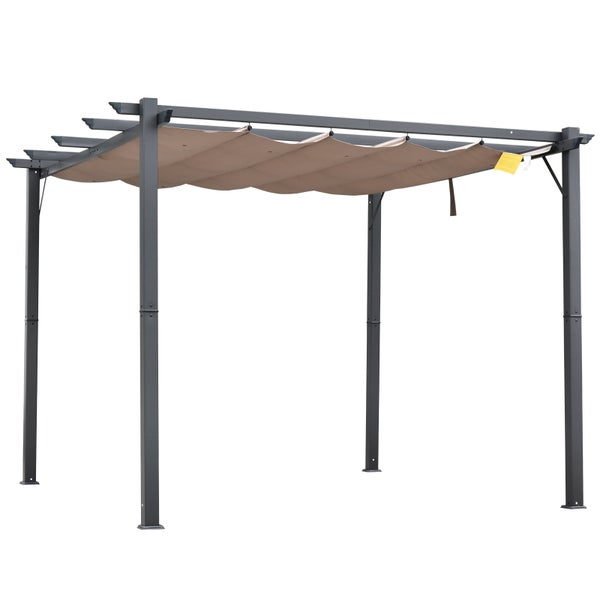 Outsunny Pergola mit Schiebedach, 3x3x2,23 m, Alu, Kohlegrau+Kaffeebraun