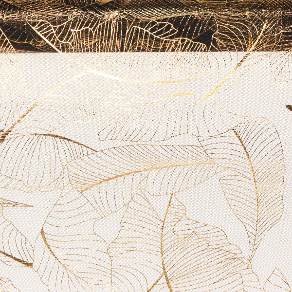 Halbtransparenter Vorhangstoff mit filigranem Blättermuster in Metallicoptik