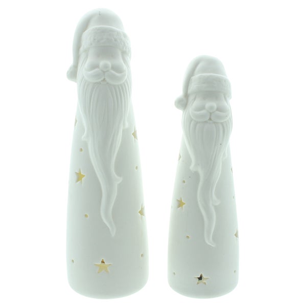 Zwei Santa-Claus-Dekofiguren mit Sternausstanzungen