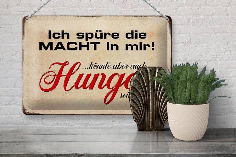 Blechschild Spruch 30x20cm spüre Macht in mir könnte Hunger