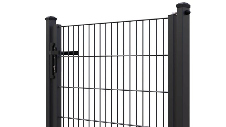 Gartentor ZAUNGURU ECO-Line aus Metall, Höhe: 143cm, Breite: 117cm, 1-flügelig inkl. Pfosten, Locinox-Schloss und Zubehör, Feuerverzinkt und zusätzlich in RAL 7016 Anthrazitgrau pulverbeschichtet