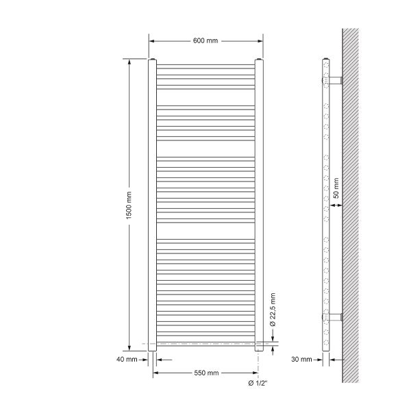 LuxeBath Elektrischer Badheizkörper Sahara 600x1500 mm Weiß gerade Seitenanschluss & Heizstab 1200W mit Thermostat & Digitalanzeige, Handtuchheizkörper mit Heizpatrone, Handtuchwärmer Handtuchtrockner