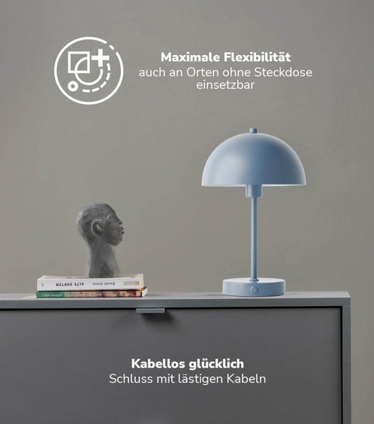 mokebo LED Tischlampe kabellos, Akku Tischleuchte dimmbar und aufladbar 'Der Leuchtturm' in Graublau