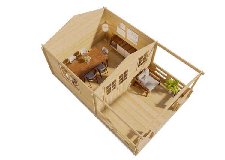 Alpholz Gartenhaus Falkland-44 ISO Gartenhaus aus Holz in natur, Holzhaus mit 44 mm Wandstärke inklusive Terrasse, Blockbohlenhaus mit Montagematerial imprägniert 4x6m