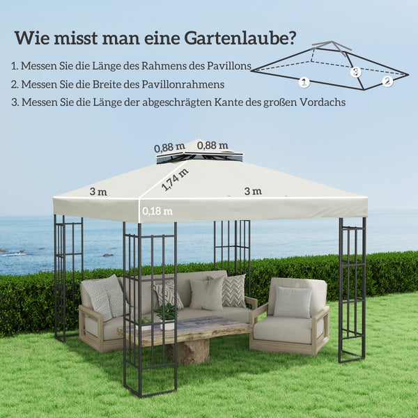Outsunny Ersatzdach für Pavillon 3 x 3 m, wasserabweisend Pavillondach, Doppeldach Ersatzbezug für Gartenpavillon, Ersatzteile aus Oxford-Stoff, 370 g/m², Hellgrau