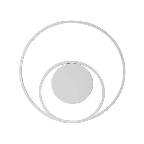 Moderne LED-Deckenleuchte in Weiß mit zwei Ringen und einem runden Element in der Mitte.