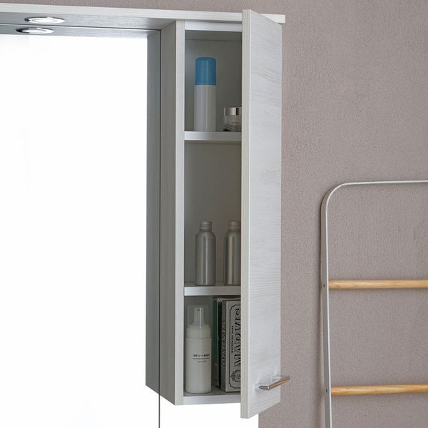 Breites 106 cm Badmöbelset mit Türen und Füßen, Waschbecken, Spiegel mit Hängeschrank und LED | Rimini