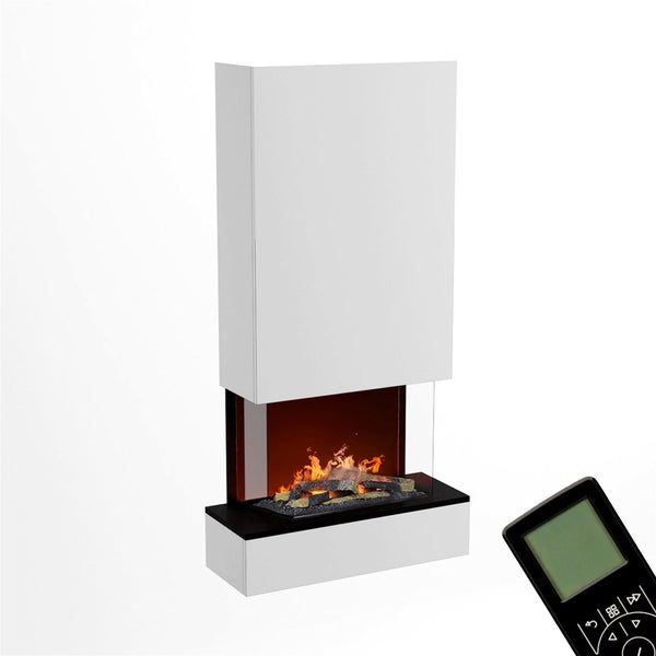 GLOW FIRE Elektrokamin 'Hölderlin Hoch'| Wasserdampf Kamin mit OMC 600 inkl. Holz in weiß als Wandkamin| HxBxT: 158x80x30 cm