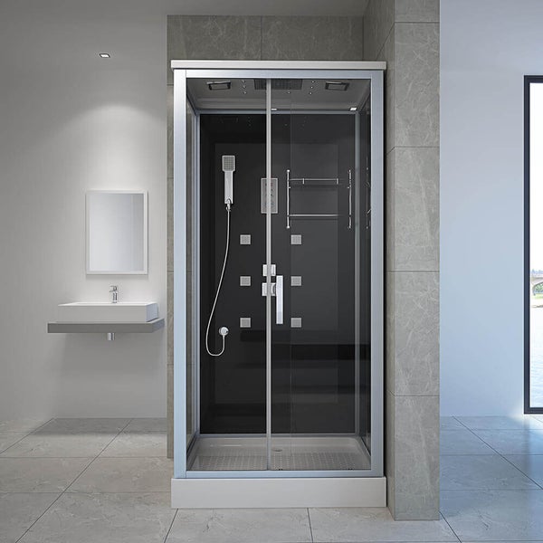 Home Deluxe - Komplettdusche WAVE L - Schwarz,Maße: 100 x 80 cm - inkl. Radio, Regendusche und komplettem Zubehör I Fertigdusche, Dusche, Duschtempel