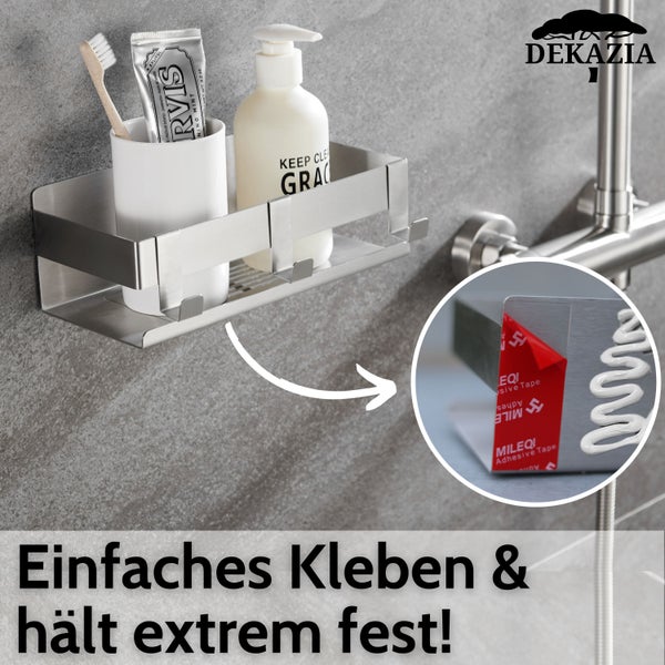 DEKAZIA® Duschablage ohne Bohren Edelstahl | Duschregal ohne Bohren Duschkorb ohne Bohren Badregal ohne Bohren Duschablage Shampoo Halterung für Dusche Aufbewahrung Badezimmer Regal ohne Bohren